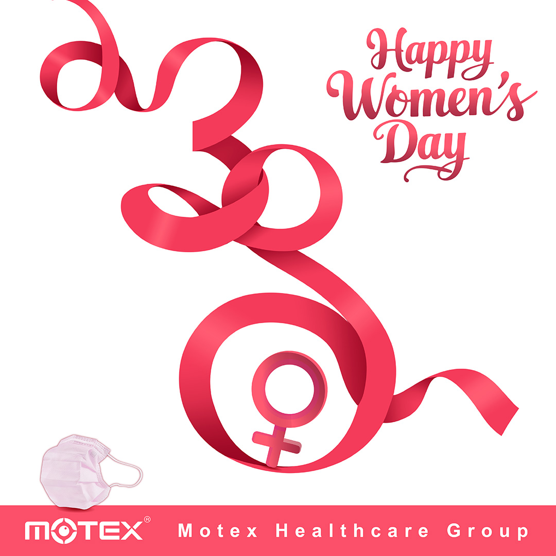 Happy International Women's Day! A red ribbon forms March 8 and the female symbol, celebrating and honoring women.